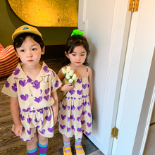 连衣裙韩国童装女童宝宝连衣裙儿童内搭无袖吊带时髦潮流兄妹套装
