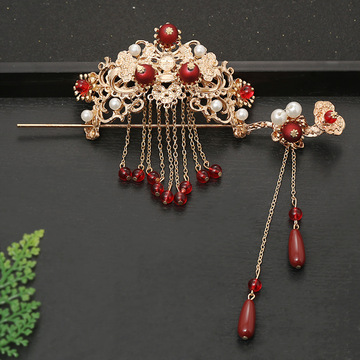 儿童汉服小发冠古风流苏步摇公主头饰束发簪子女童古装发簪配饰品