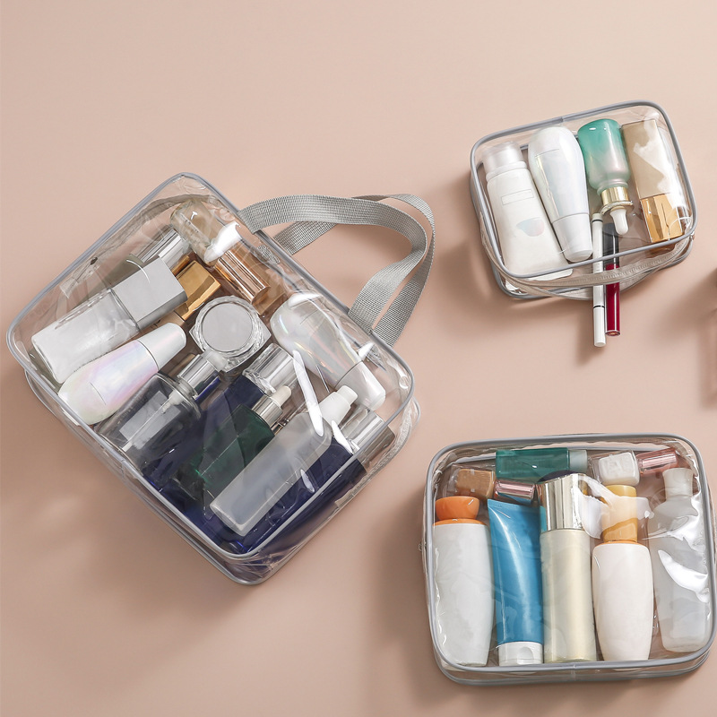 High Quality Travel Waterproof Three-Piece Cosmetic Bag Pvc Transparent Small Portable Makeup Toiletries Storage Bag