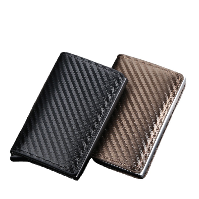 Carbon Fiber RFID Anti-Theft Swiping Automatic Pop-up Card Holder Slim Credit Card Metal Card Bag Men's Multiple Card Slots Wallet