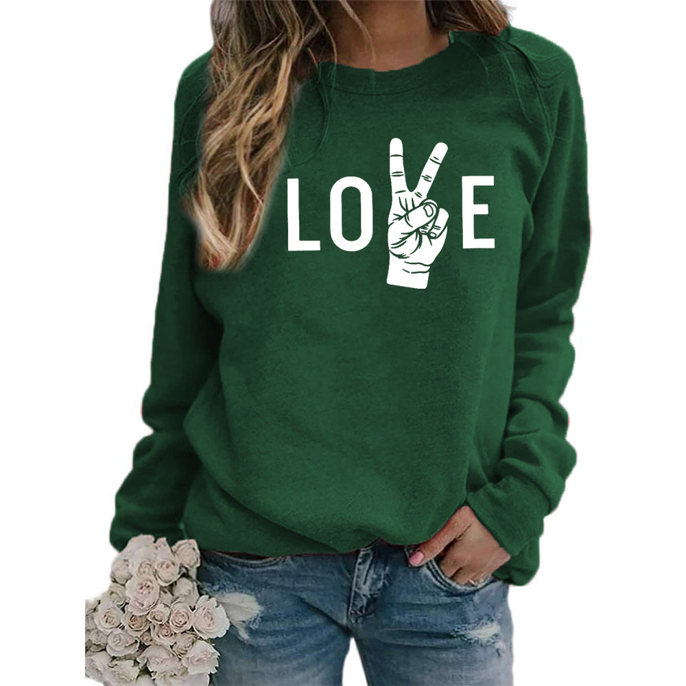 亚马逊速卖通ebay跨境 love剪刀手印花圆领卫衣秋冬欧美女式上衣