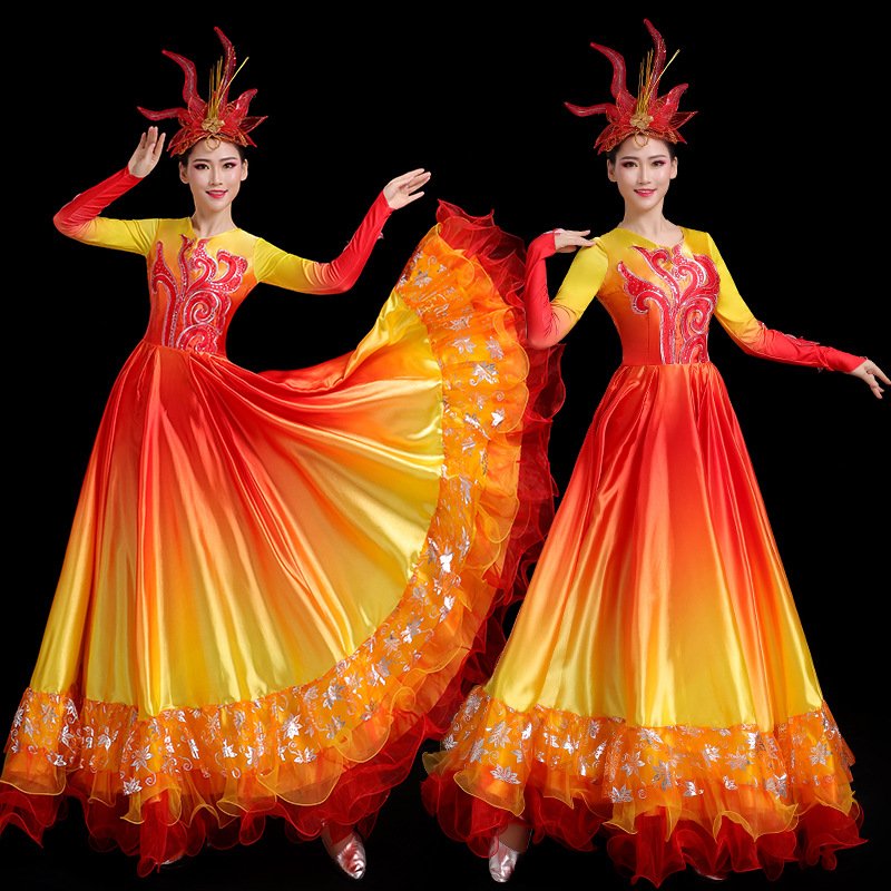 开场舞大摆裙演出服2021新款大气成人现代舞蹈大长裙子舞台服装女