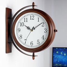 汉时挂钟双面数字时钟客厅家用两面挂表金属简约壁钟双面钟HDS66