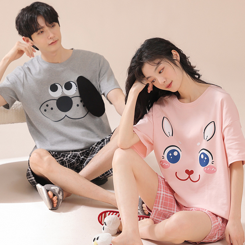 情侣睡衣夏款2024新款夏季纯棉短袖套装奶萌家居服情侣装一男一女