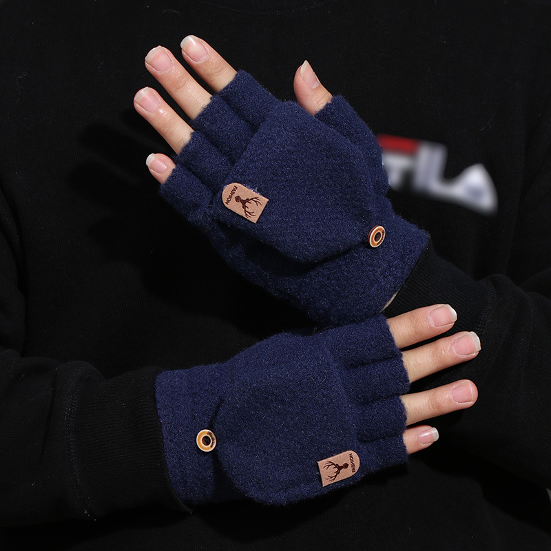 winter warm men‘s gloves thickened flip dual-use woolen fingerless gloves knitted fashion student riding writing