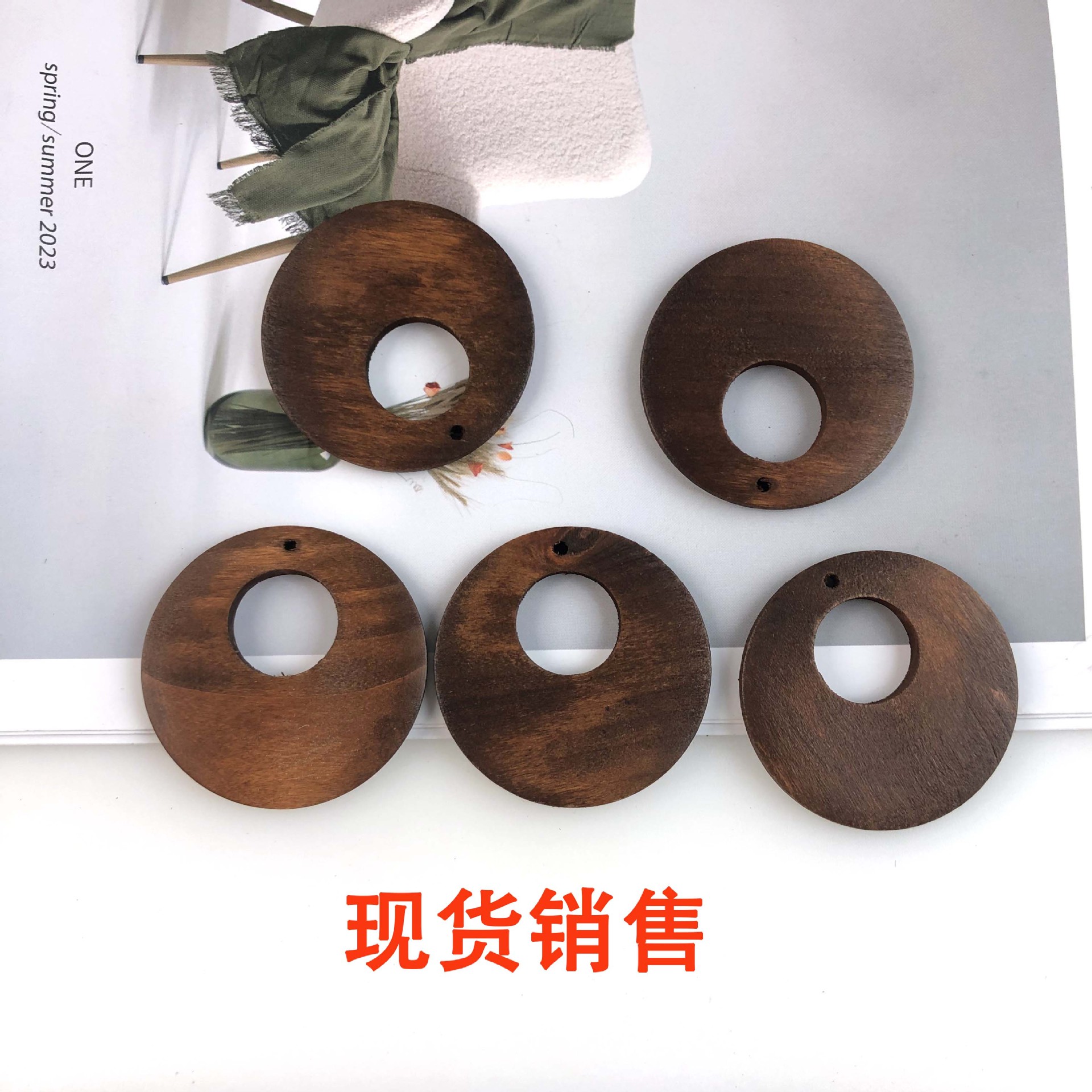 木质镂空圆形木片 原木色几何实木圆环 DIY手工耳环耳坠饰品配件