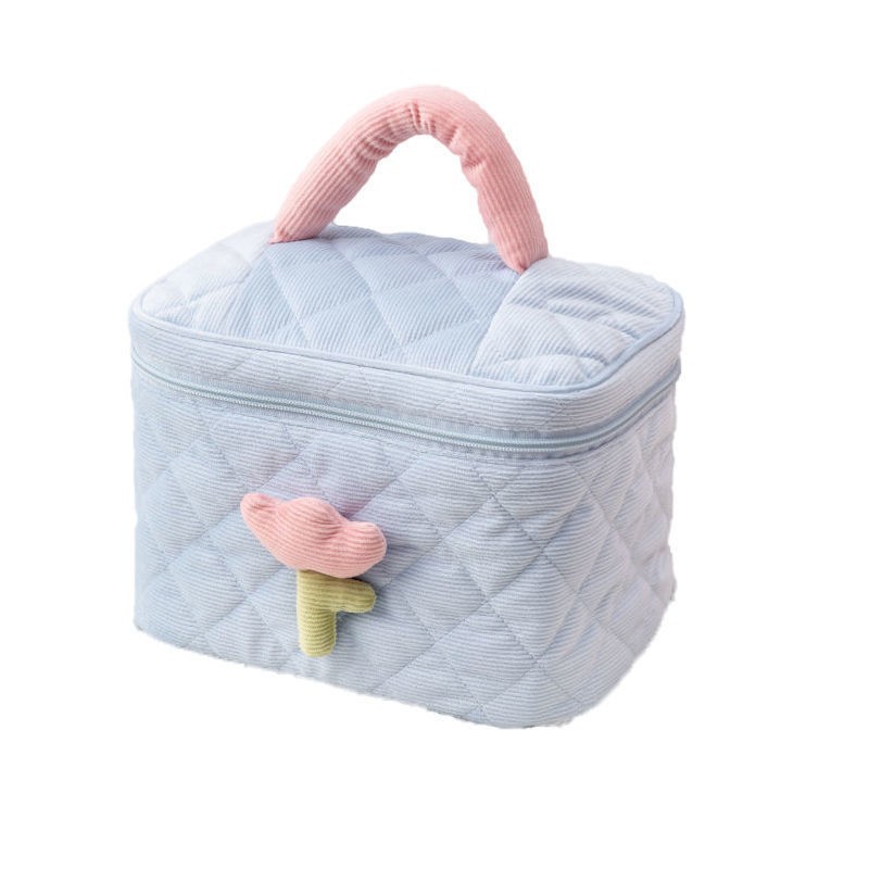 New Corduroy Cosmetic Bag Large Capacity Ins Good-looking Multi-Function Wash Bag Tulip Flower Storage Bag