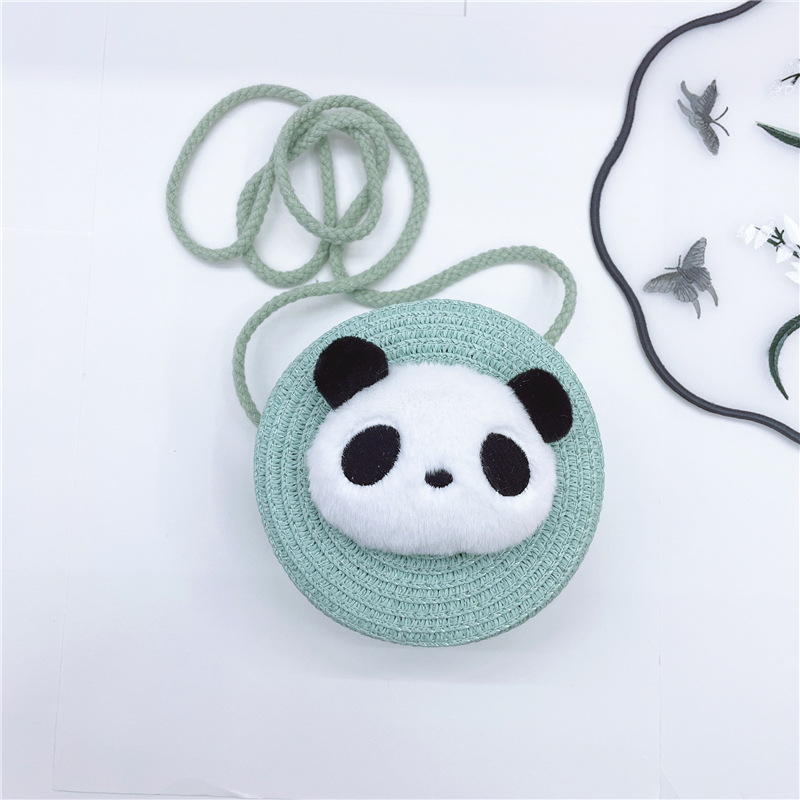 New Beach Bag Hand-Woven Mini Small round Bag All-Match Panda Accessories Shoulder Bag Crossbody Change Woven Bag