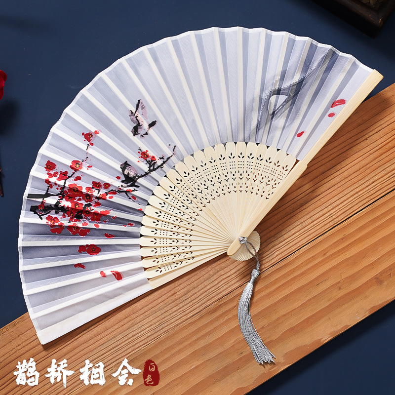 Antique Fan Folding Fan Chinese Style Han Costume Cheongsam Men and Women Dance Summer Portable Portable Folding Tassel Small Folding Fan