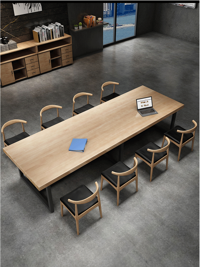 现代实木办公桌椅组合简约办公室职员培训洽谈会议桌工作室工作台