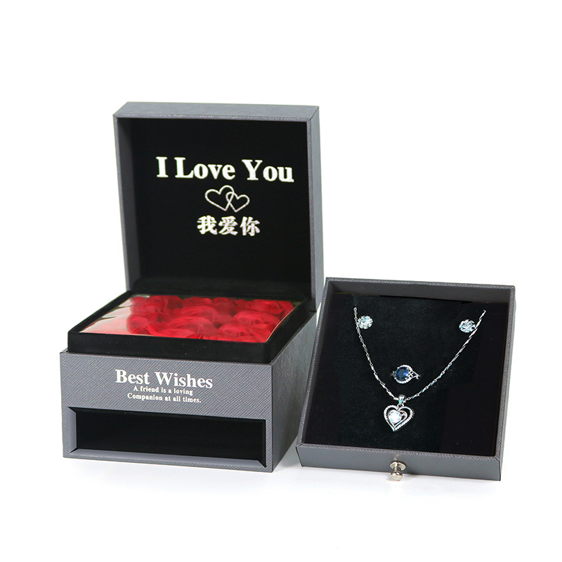 Factory Rose Gift Box Valentine's Day Gift Box Lipstick Storage Box Necklace Box No Surrounding Border Jewelry Box in Stock Wholesale