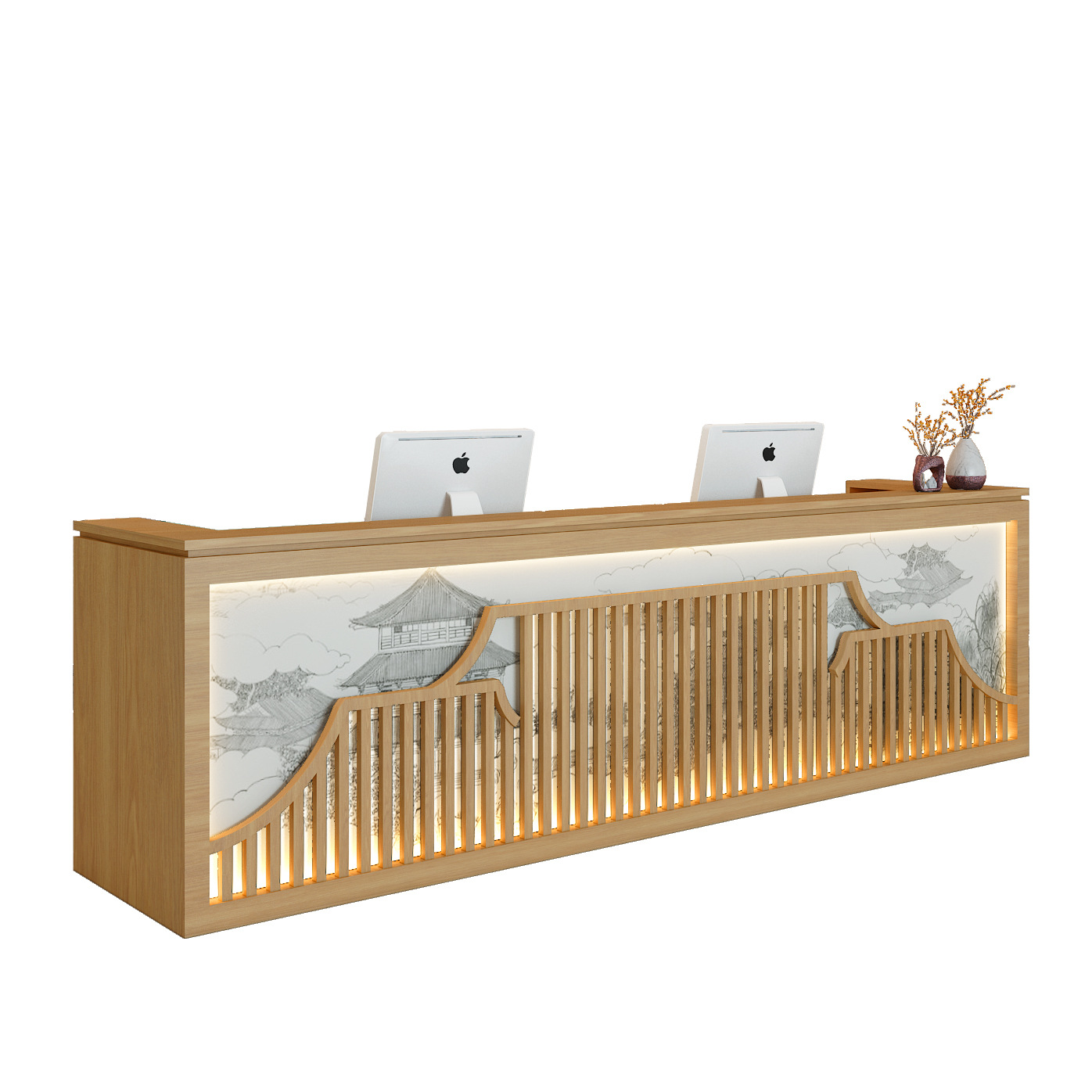 新中式吧台收银台茶楼养生馆前台复古实木餐厅柜台商用接待台