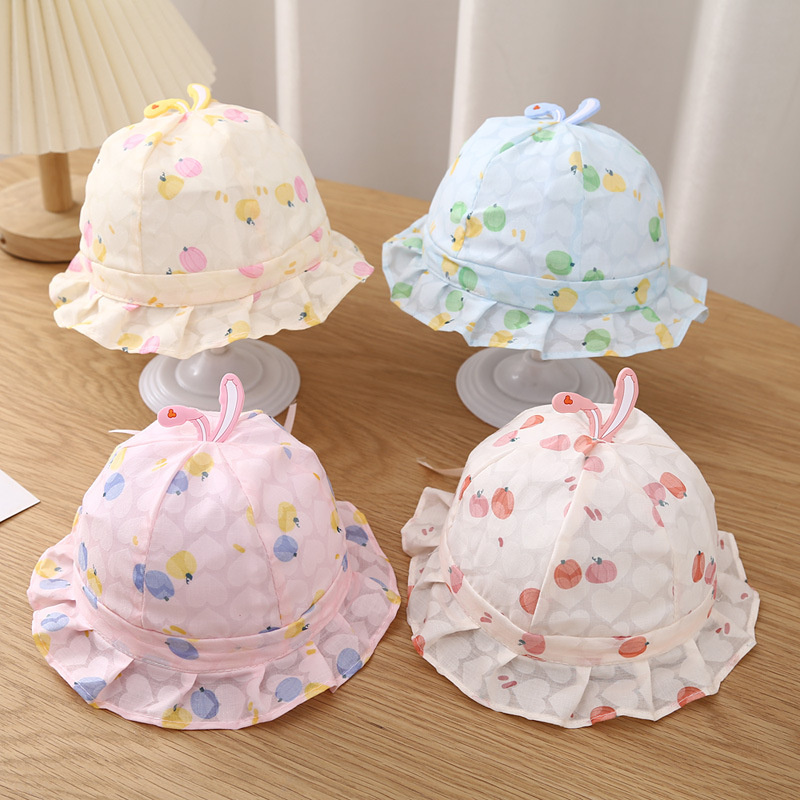 printed baby bucket hat drawstring 0-3 months baby sunhat new korean style spring and autumn thin baby hat