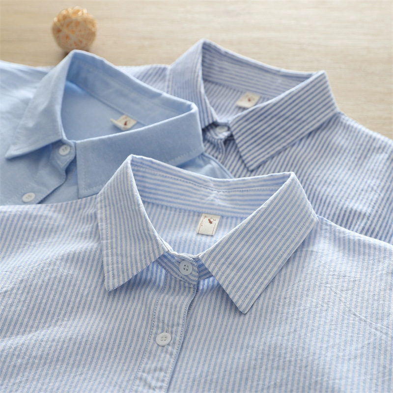 韩系chic别致上衣蓝色条纹衬衫女2024早春装新款爆款欧货衬衣外套