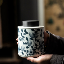 复古青花佛手茶叶罐陶瓷密封罐中式储存罐家用精品高档锡盖储茶罐