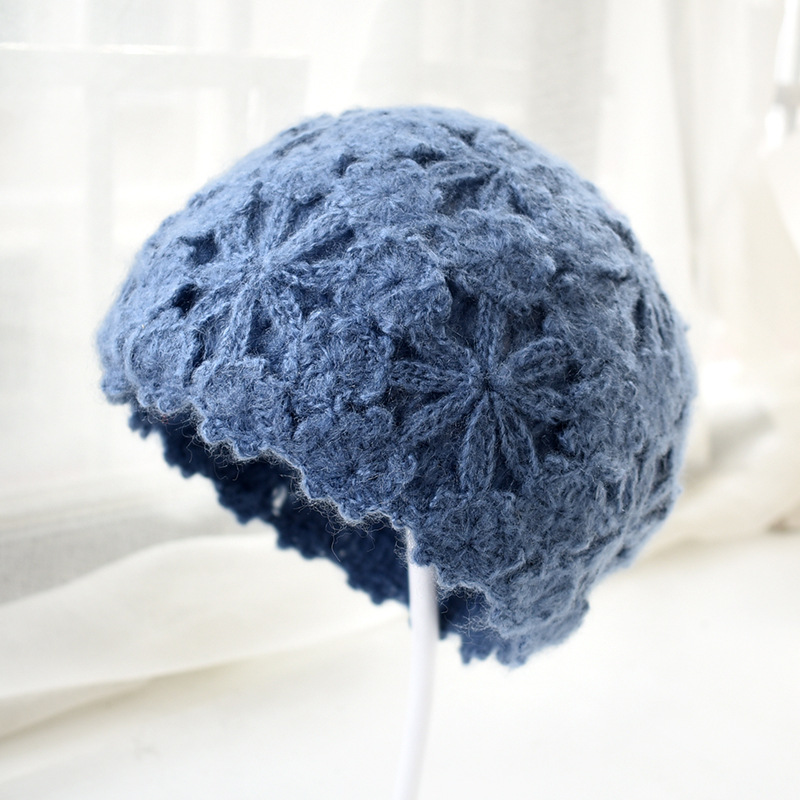 帽子女冬时尚百搭春秋包头镂空贝雷帽女士手工编织钩织毛线帽