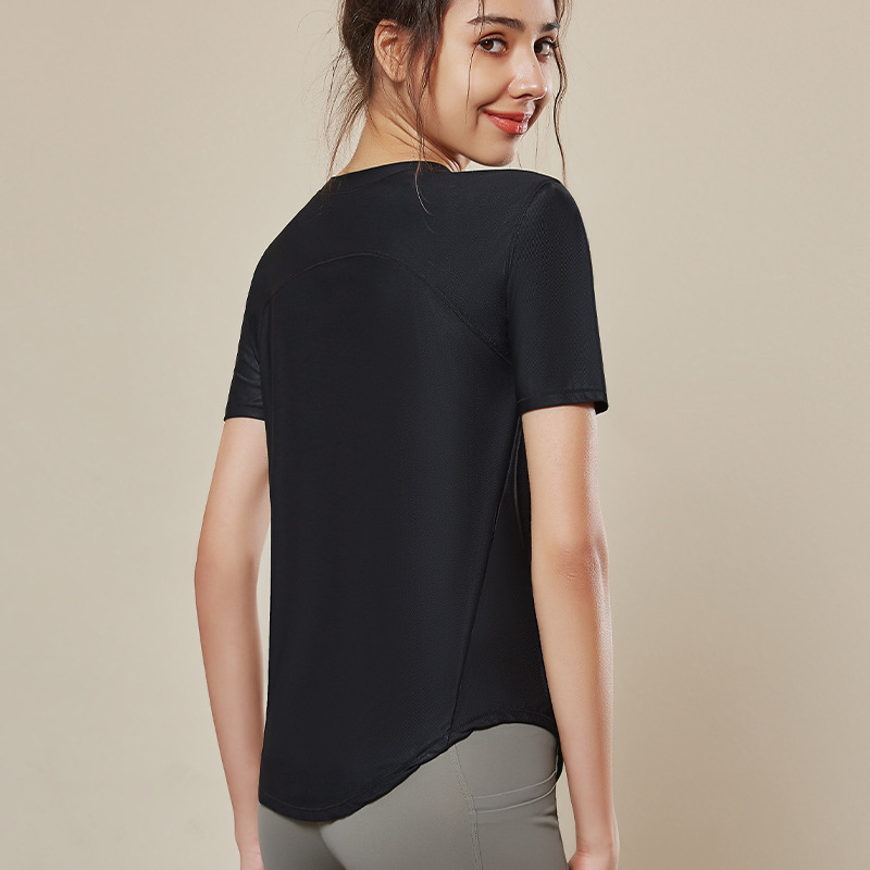 2022 Spring/Summer New Sports Short Sleeve Women's Loose Quick-Drying Yoga Clothes Breathable T-shirt Candy Color Workout Clothes Top