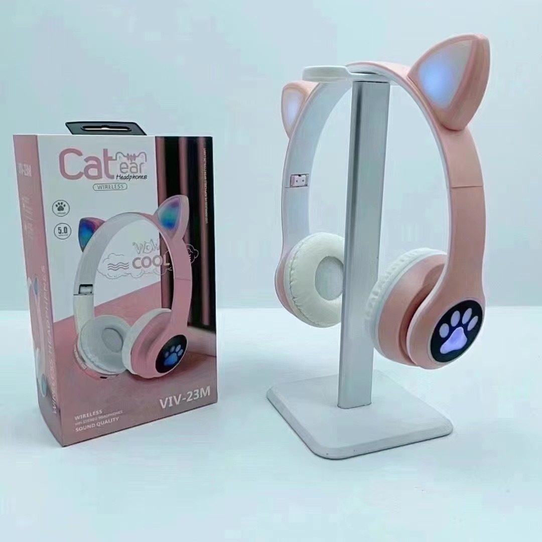 工厂直销跨境VIV-23M可爱猫爪蓝牙耳机猫耳朵发光无线头戴式耳麦
