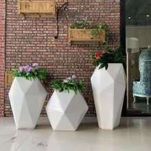 商场绿化工程玻璃钢落地式花瓶几何切面创意方形菱形玻璃钢组合