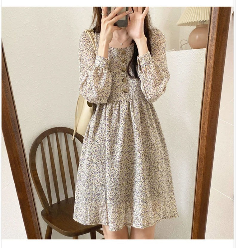 早春款长袖碎花小个子连衣裙春季裙子女收腰显瘦减龄高端气质休闲