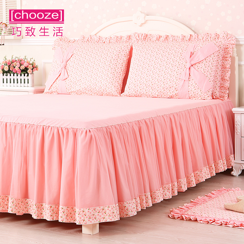 87n单件床裙床罩保护套纯棉床裙式床套罩蕾丝公主粉色-阿里巴巴