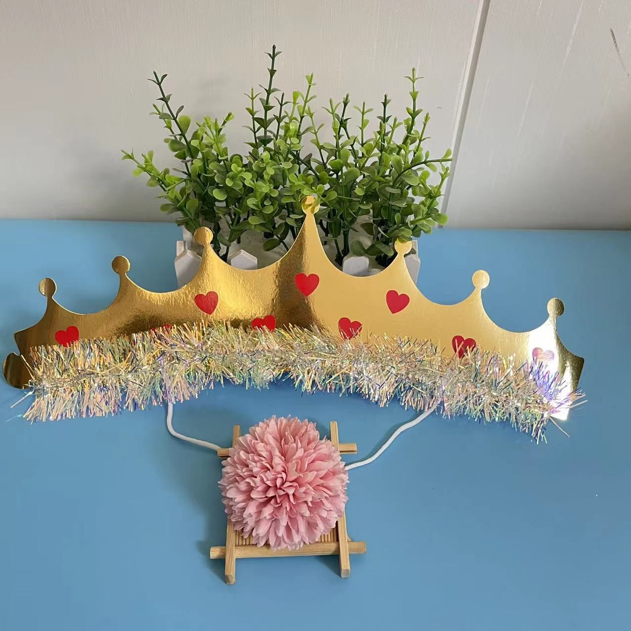 批发皇冠生日帽彩虹金丝金色银色儿童生日排队帽节庆装饰用品