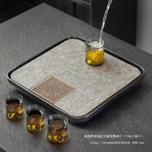 天然乌金石蓄水茶盘客厅家用储水干泡台茶具托盘小型茶台石头茶海