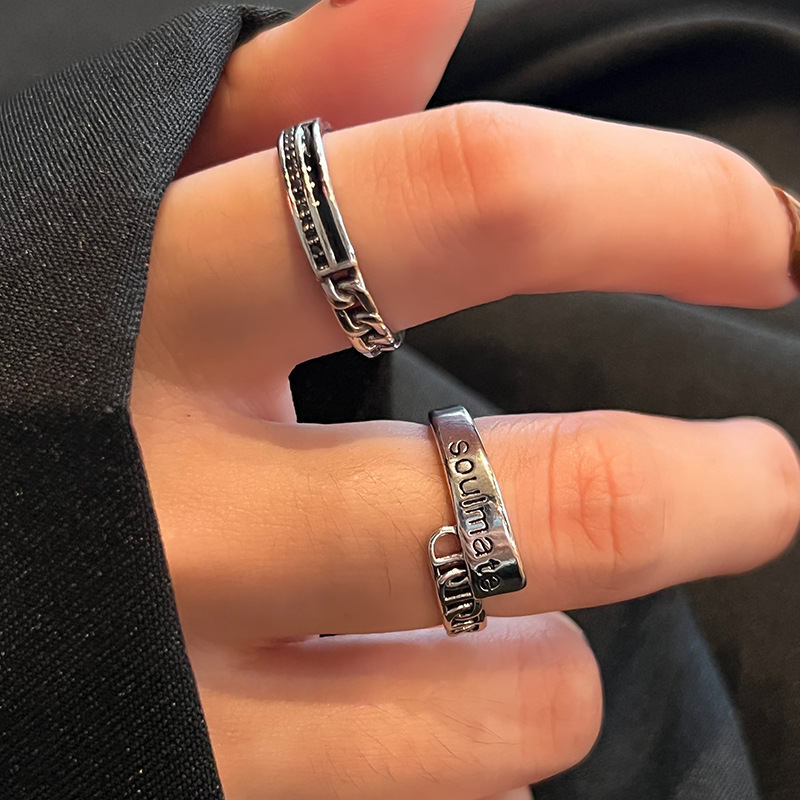 复古网红风做旧英文字母soulmate灵魂伴侣戒指创意小众百搭指环