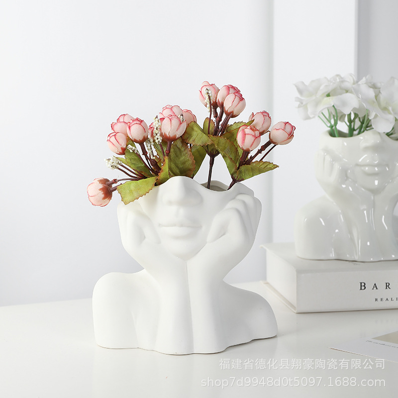 Ins Nordic Body Face Shape Ceramic Vase Creative Home Flower Arrangement Dried Flower Hydroponic Crafts Decoration Wholesale