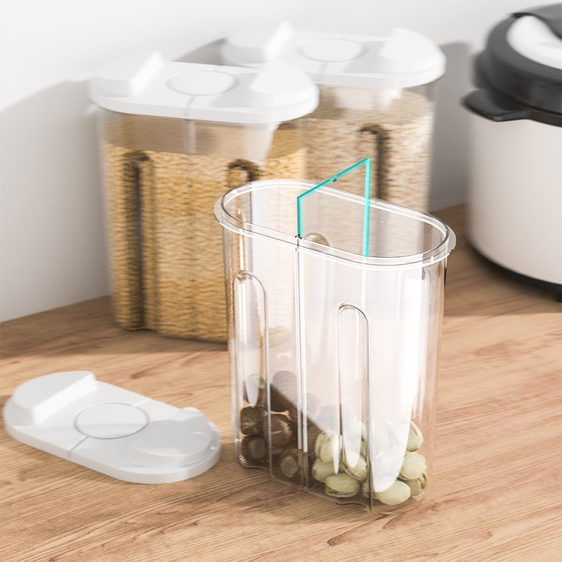 Japanese-Style Kitchen Transparent Rice Bucket Household Large Capacity Cereals Sealed Double Card Buckle Insect-Proof Multi-Purpose Storage Jar