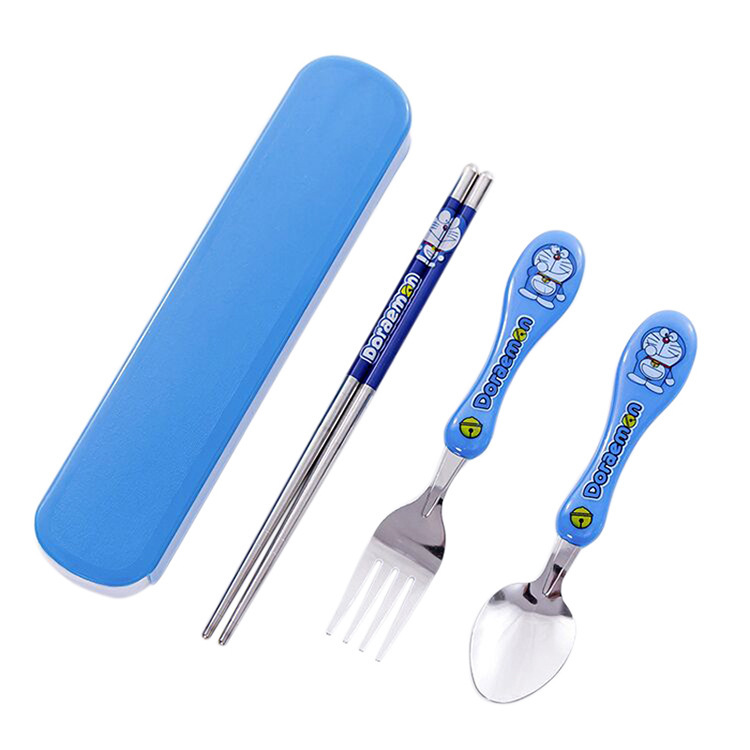 Cartoon Children's Stainless Steel Tableware Three-Piece Set Wholesale Spoon Fork Chopsticks Children's Tableware Set Portable Tableware with Box