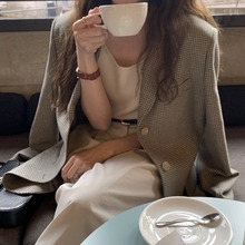 2024春季新款韩国设计师美娜家羊毛羊绒气质格子西服西装外套