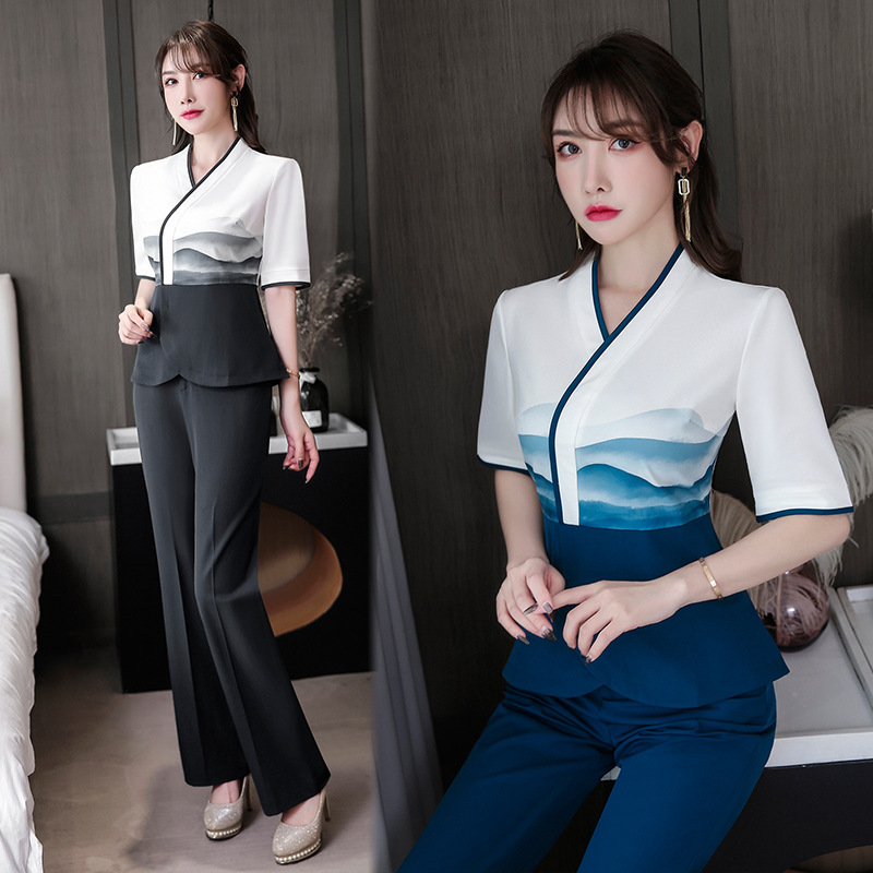 873中袖 新款足浴足疗按摩技师制服套装 沐足桑拿工衣 工作服