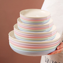 多尺寸圆盘小麦秸秆餐盘家用日式盘创意耐摔深盘水果盘塑料盘子批