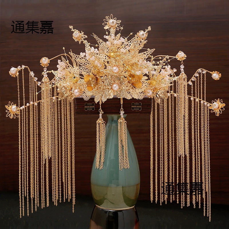 秀禾服头饰秀禾新娘凤冠配饰大气步摇流苏中式婚礼古装发饰独立站