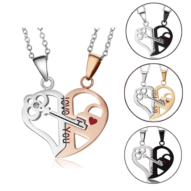 cross-border hot selling creative stainless steel 520 necklace key pair puzzle heart-shaped couple necklace valentine‘s day gift