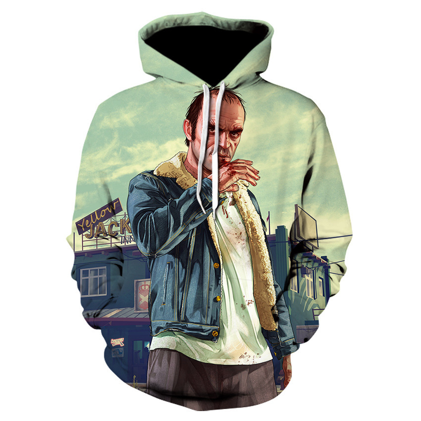 欧美跨境游戏新款 gta5侠盗猎车罪恶都市 时尚3d数码印花带帽卫衣
