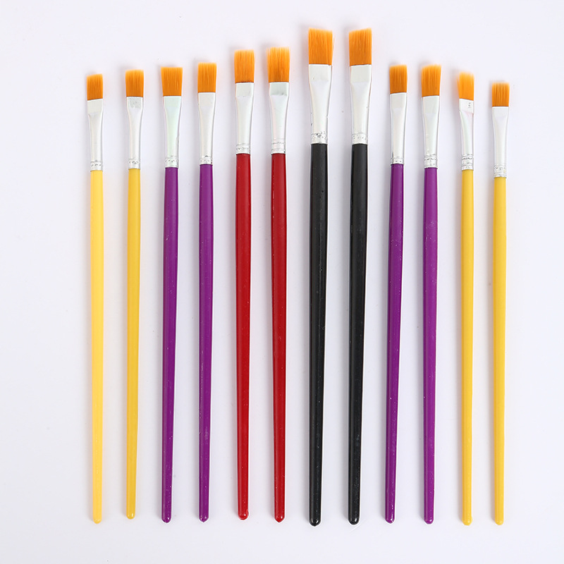 Factory Direct Sales Watercolor Oil Painting Brush Set Art Student Brush 12 Color Rod Flat Peak Oil Brush Wholesale