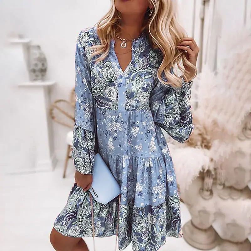 2023 Cross-Border Spring and Summer New Women's Printing Splicing Skirt Hot Selling Layered Mini Dress in Stock Real Shot