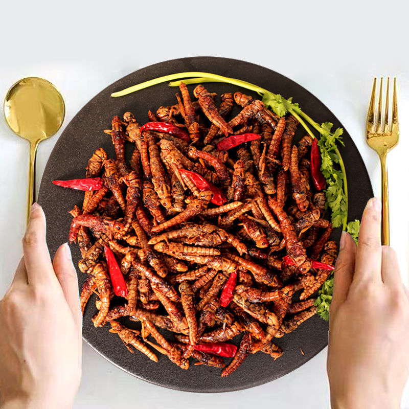 麻辣油炸蚂蚱新鲜即食去翅膀蝗虫椒盐零食小吃昆虫美食新鲜亚马逊