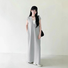 日系韩国外单简约韩版套头夏季纯色裙子中长款连衣裙淑女热门款
