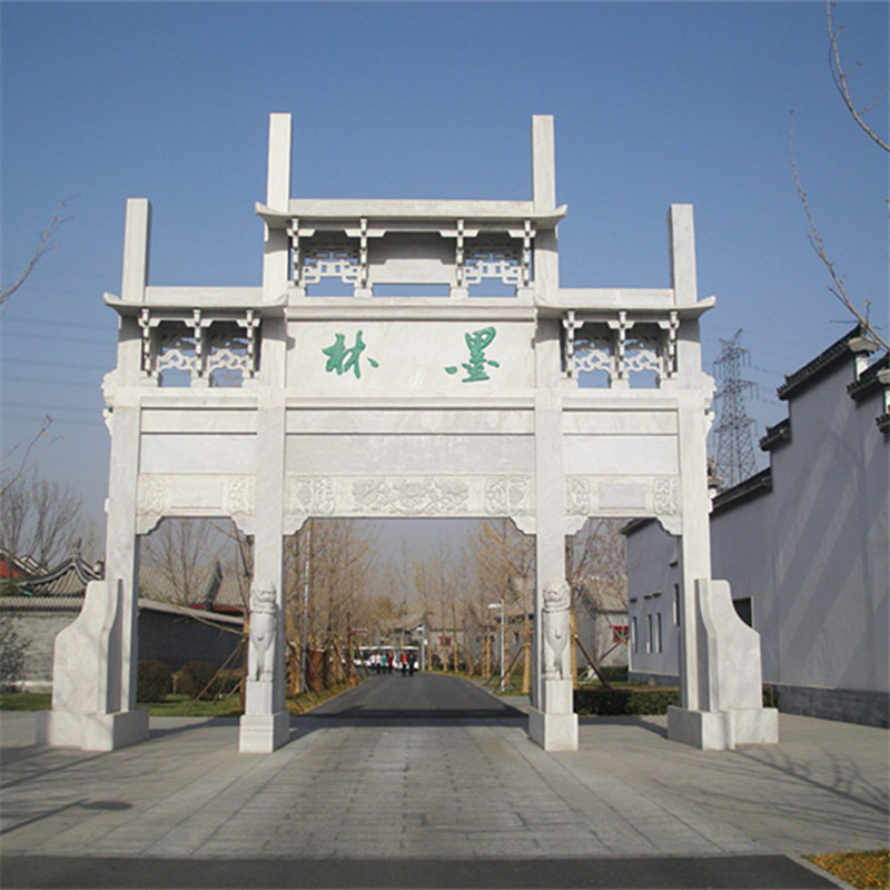 园林景区冲天式石牌坊 安装户外村口三门五楼青石石牌坊石门楼