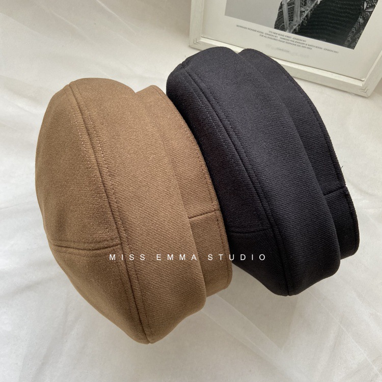 日本复古摩卡色贝雷帽女秋季新款韩版百搭黑色画家帽显脸小八角帽