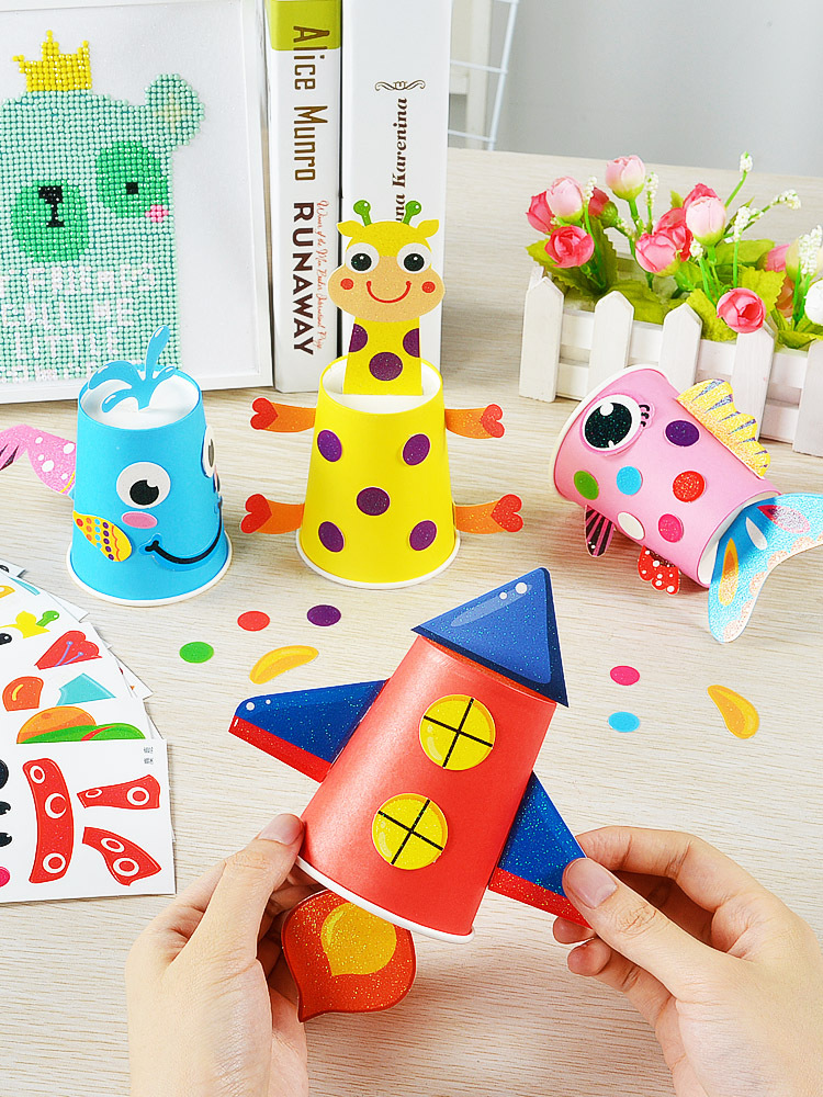 儿童diy手工创意美术材料包幼儿园小班美工区域半成品纸盘子贴画