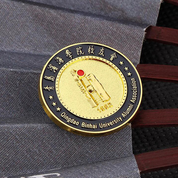 学校校徽定制 青岛滨海学院校友会徽章 电镀金色学校logo胸针定做-阿
