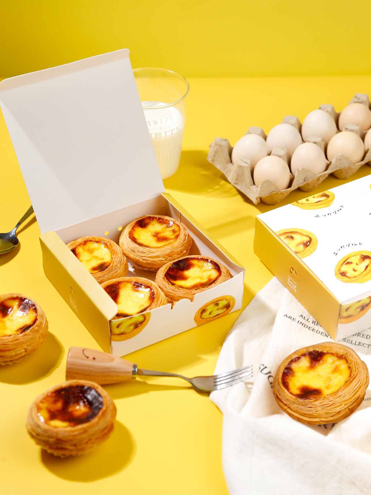 蛋挞包装盒网红一次性外卖小吃店牛角包网红蛋挞4粒蛋糕店烘焙店