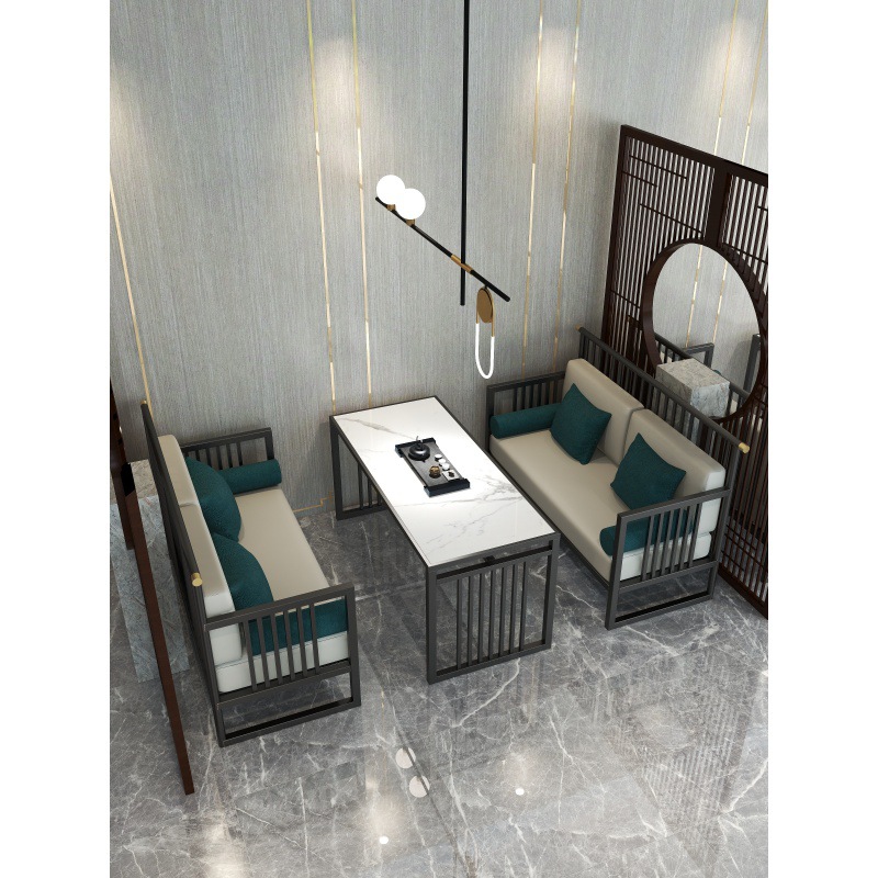 新中式茶楼金属卡座桌沙发组合禅意餐厅民宿酒店包厢接待洽谈家具