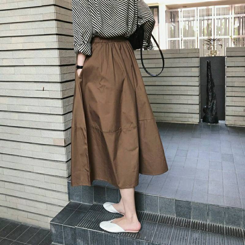 阔摆裙2022新款白色半身裙夏季中长款高腰显瘦遮胯字裙松紧伞裙中