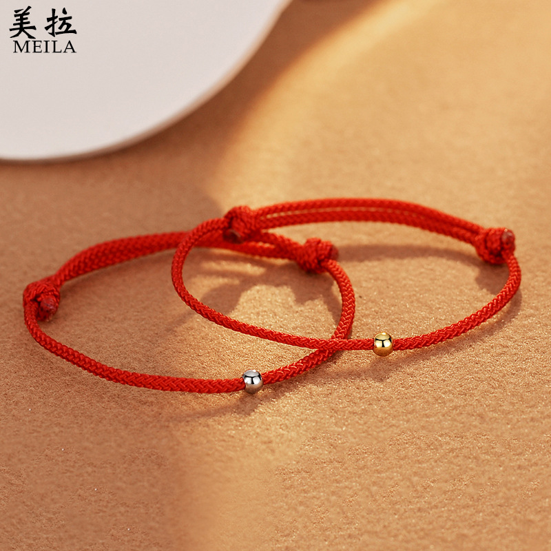 极简设计手工编织小红绳手链s925纯银转运珠本命年女孩幸运手绳