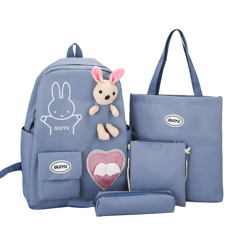 Wholesale Cartoon Love Backpack Primary School Student Schoolbag Make-up Bag Four-Piece Set Bunny Doll School Bag